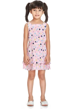 Peppermint Girls Polka Dot Printed Accordion Pleats A-Line Dress With Belt