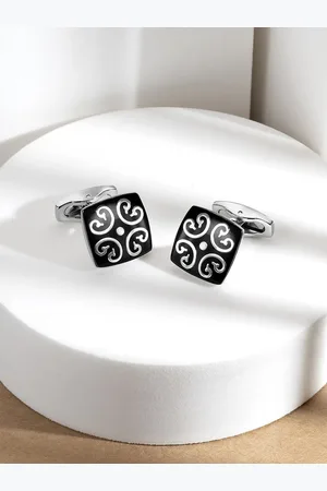 Peora Men Silver-Plated Printed Square Cufflinks