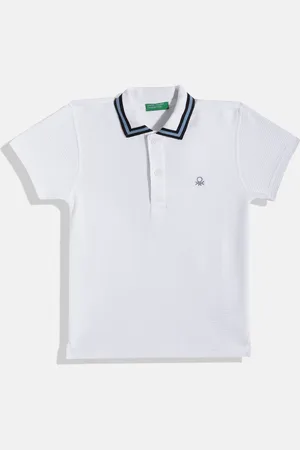 Benetton Boys Pure Cotton Self-Striped Polo Collar T-shirt