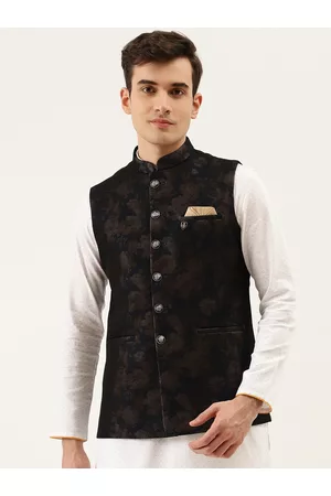 Shop Jaypore Men Navy Blue Ghicha Silk Hand woven Mandarin Collar Regular  Fit Nehru Jacket for Men Online 39576353