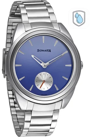 Sonata Women Blue Brass Mother of Pearl Dial & Silver Toned Stainless Steel Bracelet Style Straps Analogue Watch 8182SM02