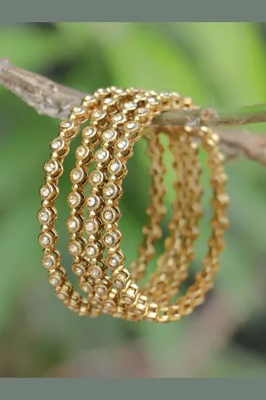 Adwitiya Collection Set of 4 Gold-Plated White Stone-Studded Bangles