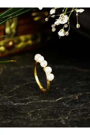 Berserk Gold-Plated Pearl Beaded Adjustable Finger Ring