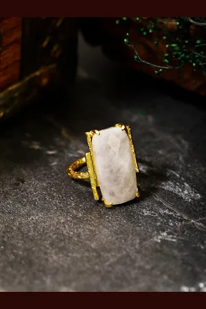Berserk Gold-Plated Baguette Moonstone Adjustable Finger Ring