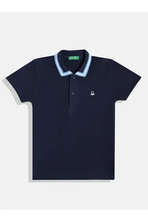 Benetton Boys Pure Cotton Self-Striped Polo Collar T-shirt