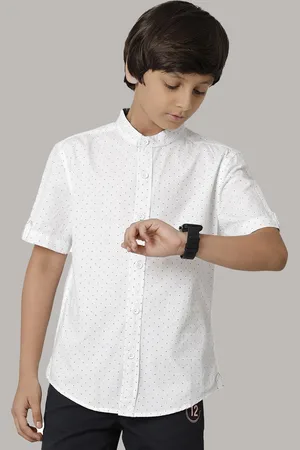 UNDER FOURTEEN ONLY Boys Band Collar Polka Dots Printed Casual Cotton Shirt