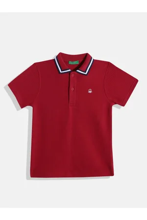 Benetton Boys Pure Cotton Self-Striped Polo Collar T-shirt
