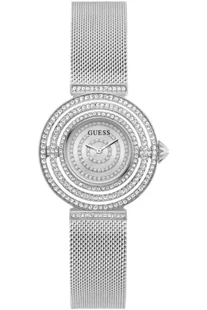 Guess Women Silver-Toned Embellished Dial & Silver Toned Bracelet Style Straps Analogue Watch