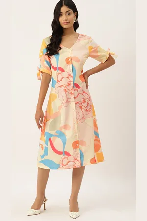 DressBerry Floral Print Crepe A-Line Midi Dress