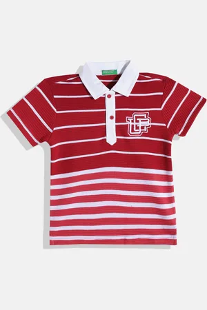 Benetton Boys Pure Cotton Striped Polo Collar T-shirt