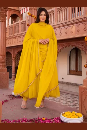 Calmna Anarkali Panelled Kurta With Trousers & Dupatta