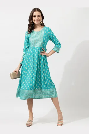 Mirchi Fashion Blue Ethnic Motifs A-line Ethnic Dress