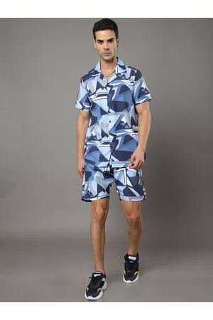 Bushirt Geometric Printed Shirt With Shorts Co-Ords Set
