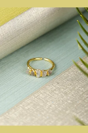 Berserk Gold-Plated Abstract Stone-Studded Adjustable Finger Ring