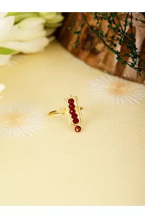 Berserk Gold Plated Garnet Stone Studded Adjustable Finger Ring