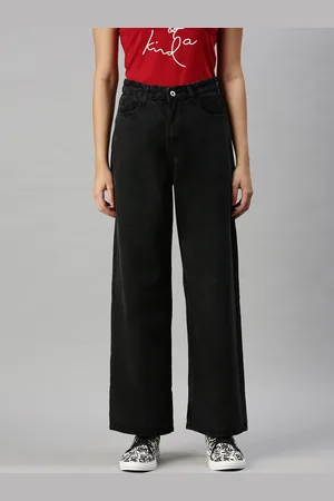 SHOWOFF Women Black Wide Leg High-Rise Clean Look Jeans