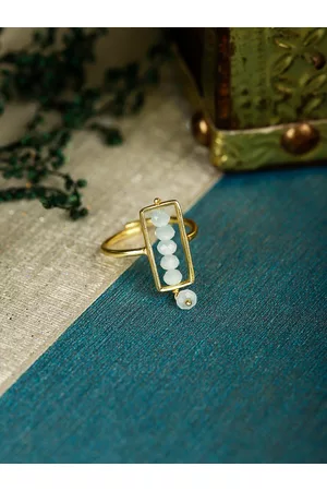 Berserk Gold Plated Aquamarine Bads Studded Finger Ring