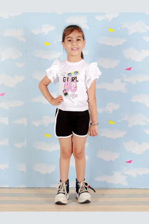 The Mom Store Girls Printed Top with Shorts