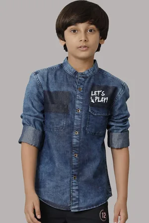 UNDER FOURTEEN ONLY Boys Mandarin Collar Cotton Casual Shirt