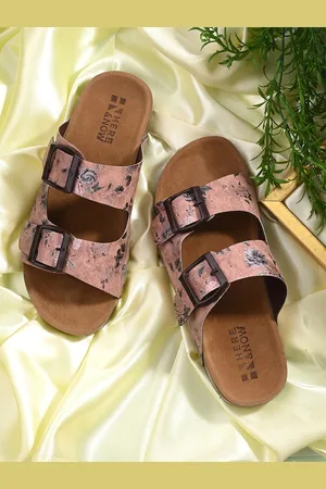 HERE&NOW Nude-Coloured Printed Open Toe Flats