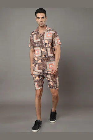 Bushirt Geometric Printed Shirt With Shorts Co-Ords Set