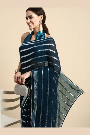 VAIRAGEE Striped Sequinned Poly Georgette Saree