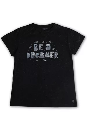 Gini and Jony Girls Black Typography Printed T-shirt