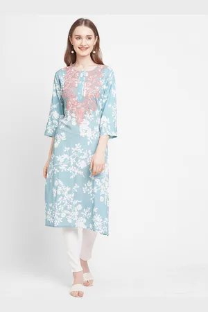 Cloth Haus India Floral Printed Thread Work Straight Kurta