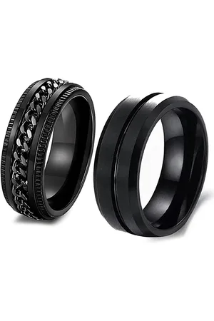 Meenaz Unisex Set Of 2 Silver-Plated Stainless Steel Rings