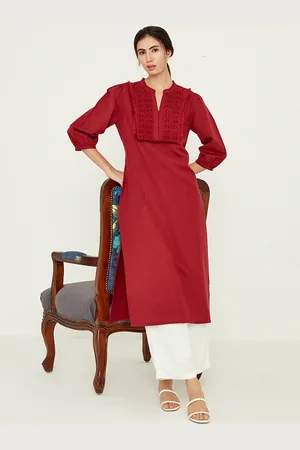 Ancestry Ethnic Motif Yoke Design Mandarin Collar Thread Work Straight Kurta