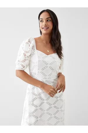 Dorothy Perkins Self-Embroidered Pure Cotton A-Line Midi Dress