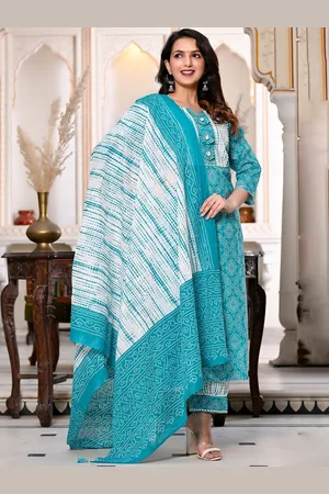 MissKurti Bandhani Printed Gotta Patti Pure Cotton Straight Kurta & Trouser With Dupatta