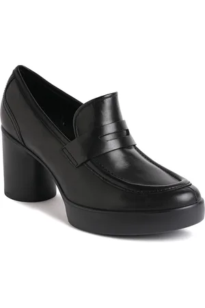 Ecco Womens Shape Sculpted Motion Black Leather Regular Heeled Loafers