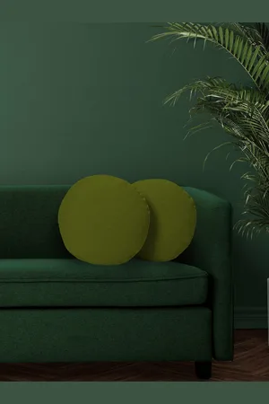 CHRONEX 2-Pcs Olive Green Round Pure Cotton Pillow Covers