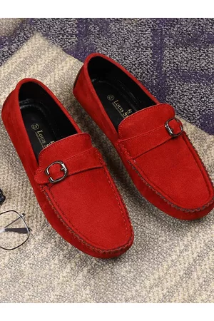 LOUIS STITCH Men Ferrari Red Italian Suede Leather Driving Loafers
