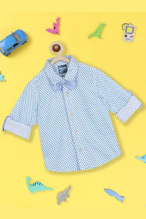 Nauti Nati Boys Standard Geometric Printed Roll Up Sleeves Pure Cotton Casual Shirt
