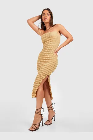 Boohoo Bubble Textured Bandeau Midi Dress