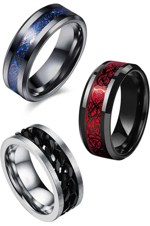 Meenaz Set Of 3 Silver-Plated Textured Band Finger Rings