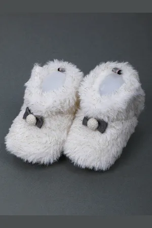 Baby Moo Infant Girls Bow Embellished Pure Wool Anti-Slip Booties