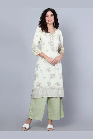 CANTABIL Floral Printed Regular Thread Work Pure Cotton Kurta With Palazzos
