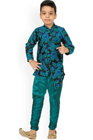 CELEBRITY CLUB Boys Floral Printed Velvet Sherwani Set