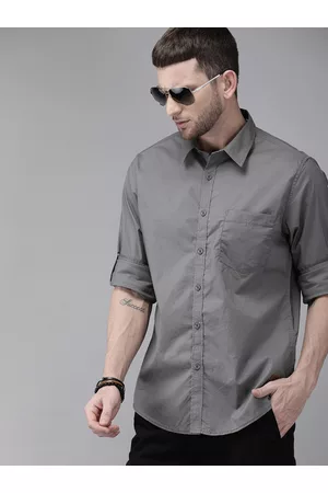 Roadster Men Grey Regular Fit Solid Casual Shirt