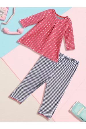 Mothercare Infant Girls Red & White Woven Design Tunic with Trousers