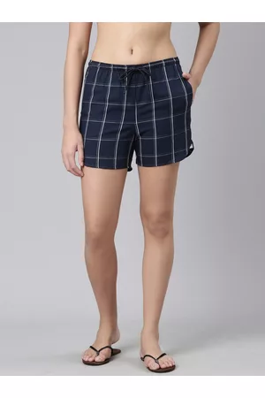ENAMORA Women Checked Mid-Rise Cotton Lounge Shorts