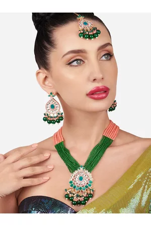 Zaveri Pearls Gold-Plated Stone-Studded & Beaded Jewellery Set