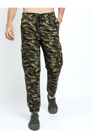Ketch Men Olive Green Camouflage Printed Cargos Trousers