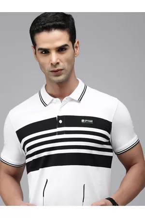 SPYKAR Men Pure Cotton Striped Polo Collar Slim Fit T-shirt