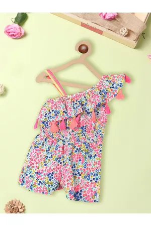 Nauti Nati Infant Girls Floral Printed Jumpsuit With Ruffles
