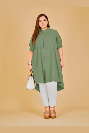 Curvy Lane Plus Size Band Collar A-Line Kurta