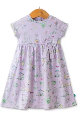 Juscubs Girls Conversational Printed Bow Cotton A-Line Dress